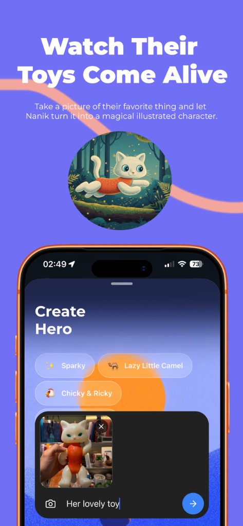 Create Hero: photo of a toy becomes an illustrated story character