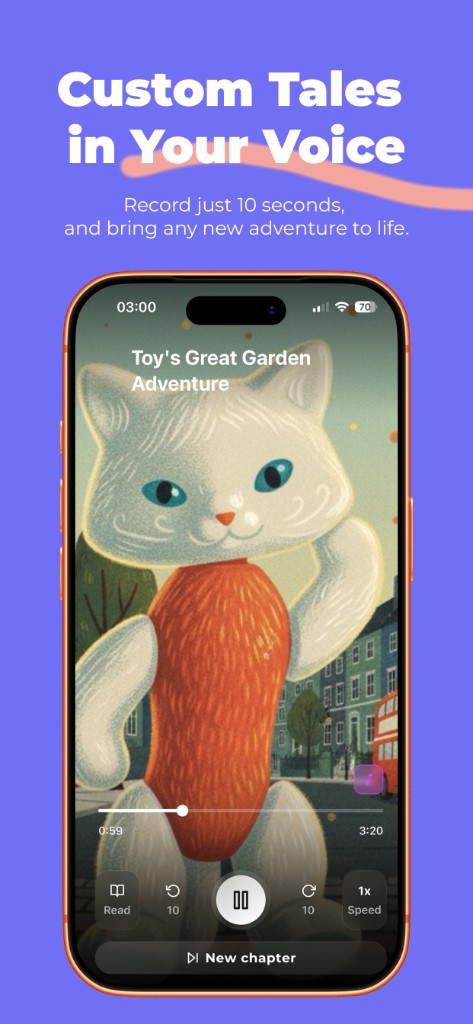 Nanik player: Custom Tales in Your Voice — story playing with Read, skip, and New chapter controls